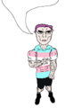A tranny depicted as an unbothered chud. The empty speech bubble variant of this image is frequently used for speech bubble posting